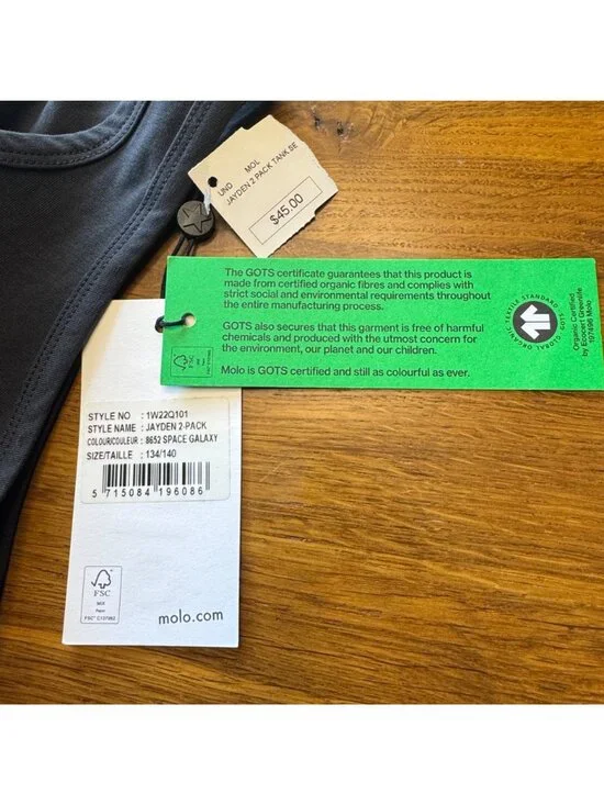 MOLO Jayden Tank Top Boys 9-10 134/140 Charcoal Gray Organic Cotton NWT NEW - Picture 5 of 5